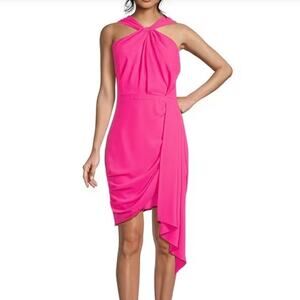 Badgley Mischka Poppy Twist Front Sheath Dress Pleated Cocktail Pink US 0 NWT